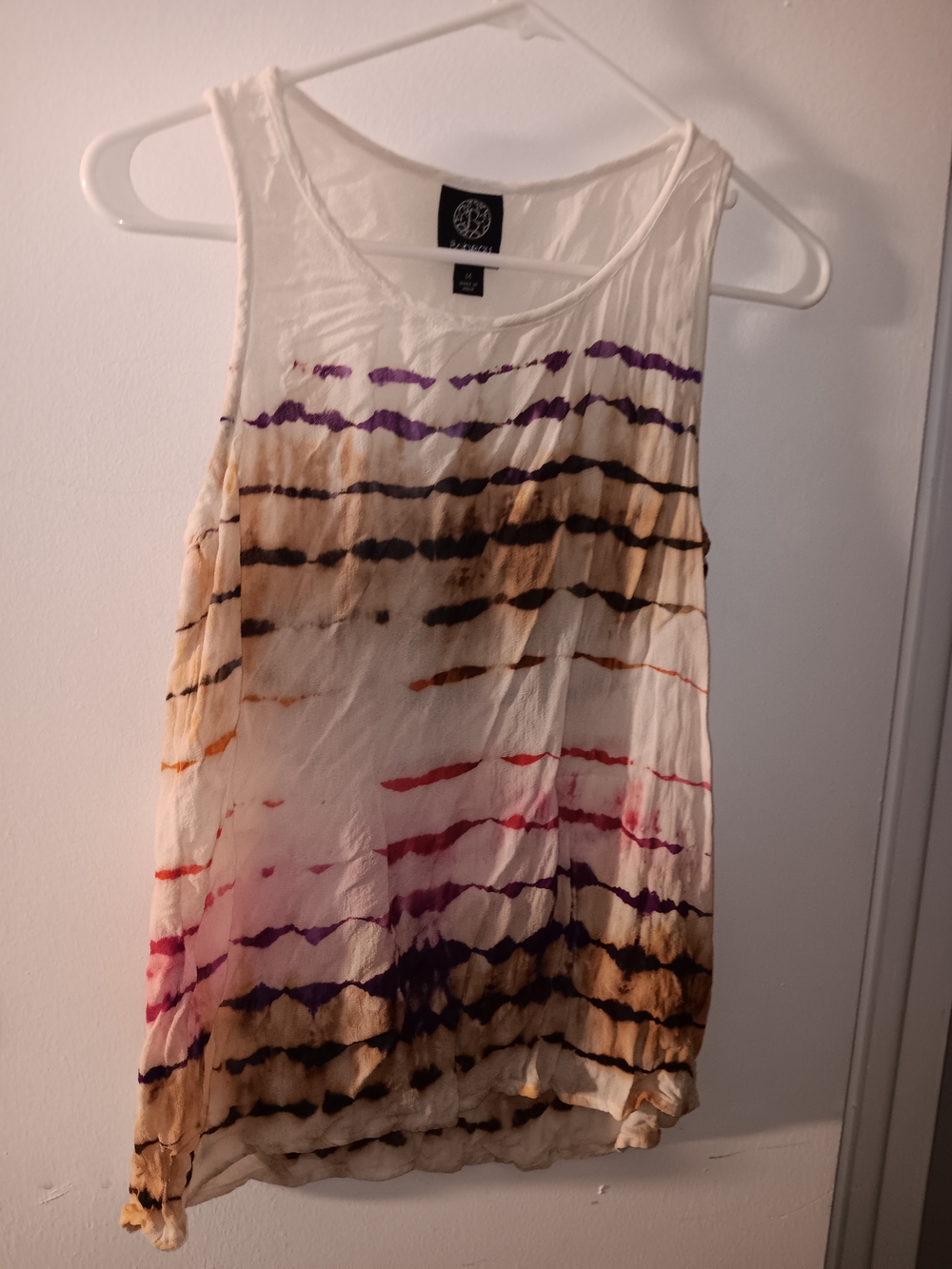 bobeau Cream Tank Top with Multicolor Tie-Dye Stripes